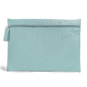 Burano Cosmetic Bag Vegan Leather Flat Zipper Pouch Capri Blue Make Up Bag